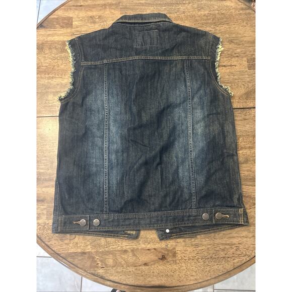 Third Army Denim JEAN JACKET cut-off Sleeves Size Medium Blue Biker - Picture 8 of 8